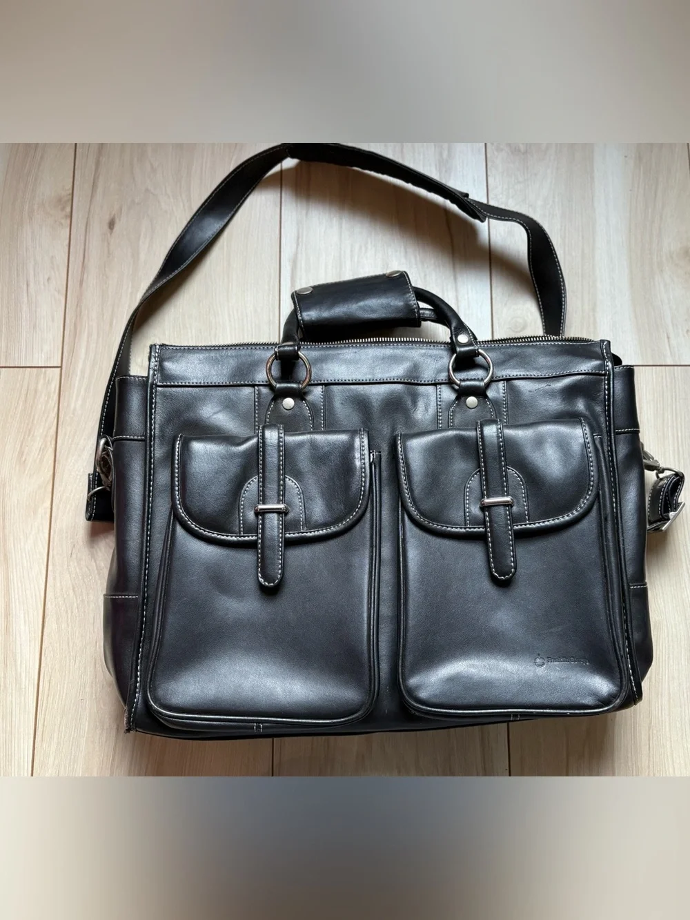 Franklin Covey Black GenuineLeather Laptop Briefcase Messenger Bag Organizer